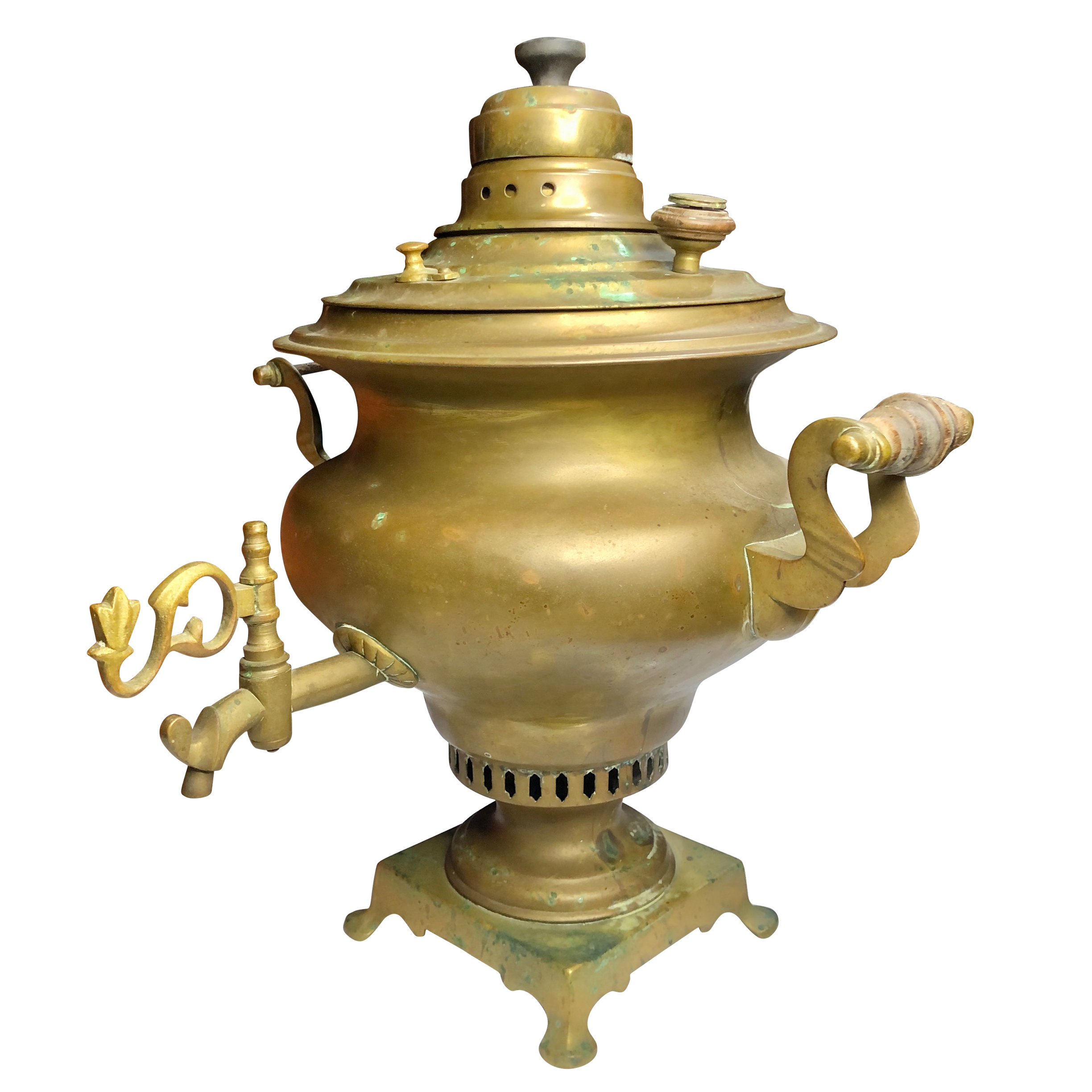Antique Russian Samovar Brass Tea Kettle Pot with Spigot Scranton