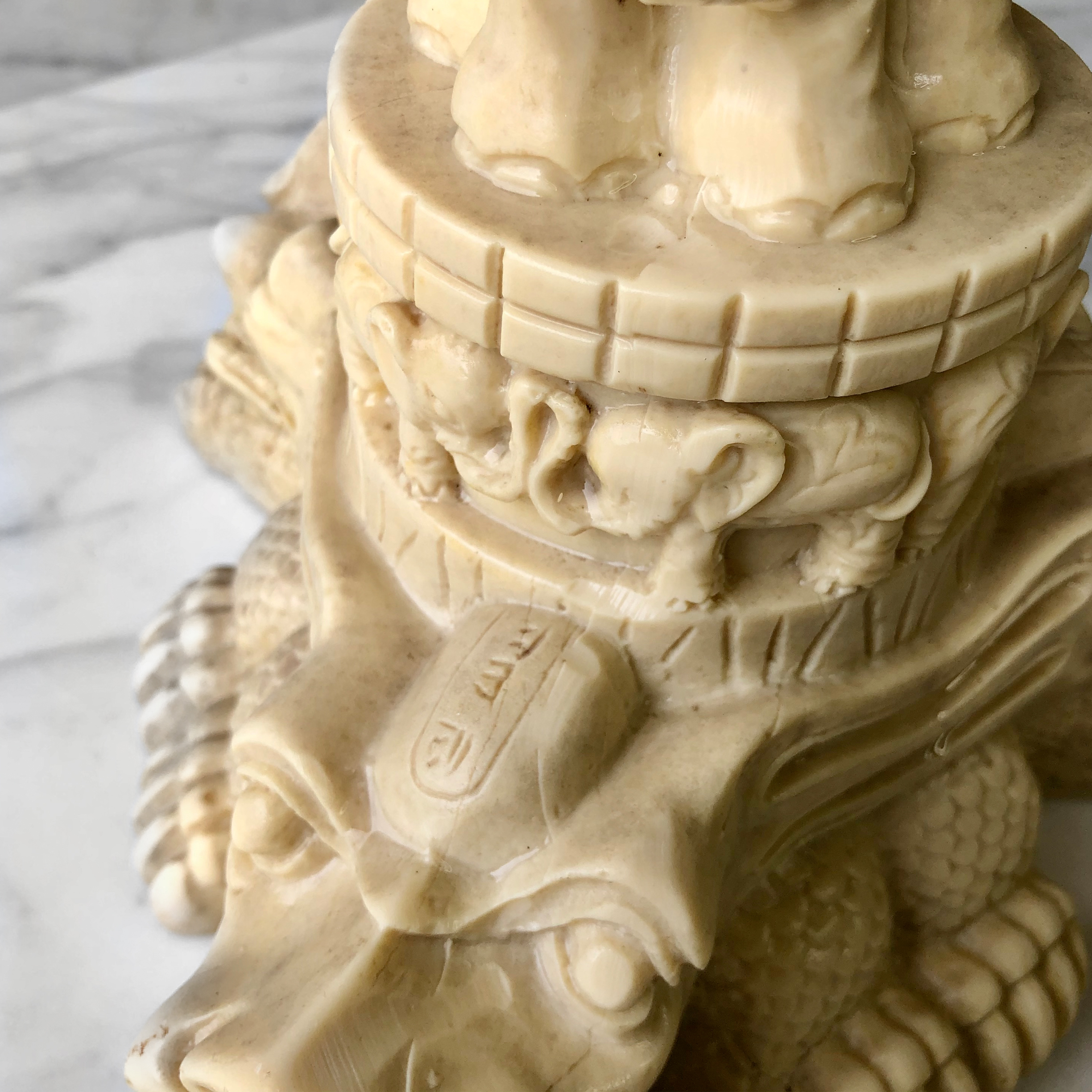 Vintage Asian Heavily Carved Resin Elephant Circular Plant Stand Table