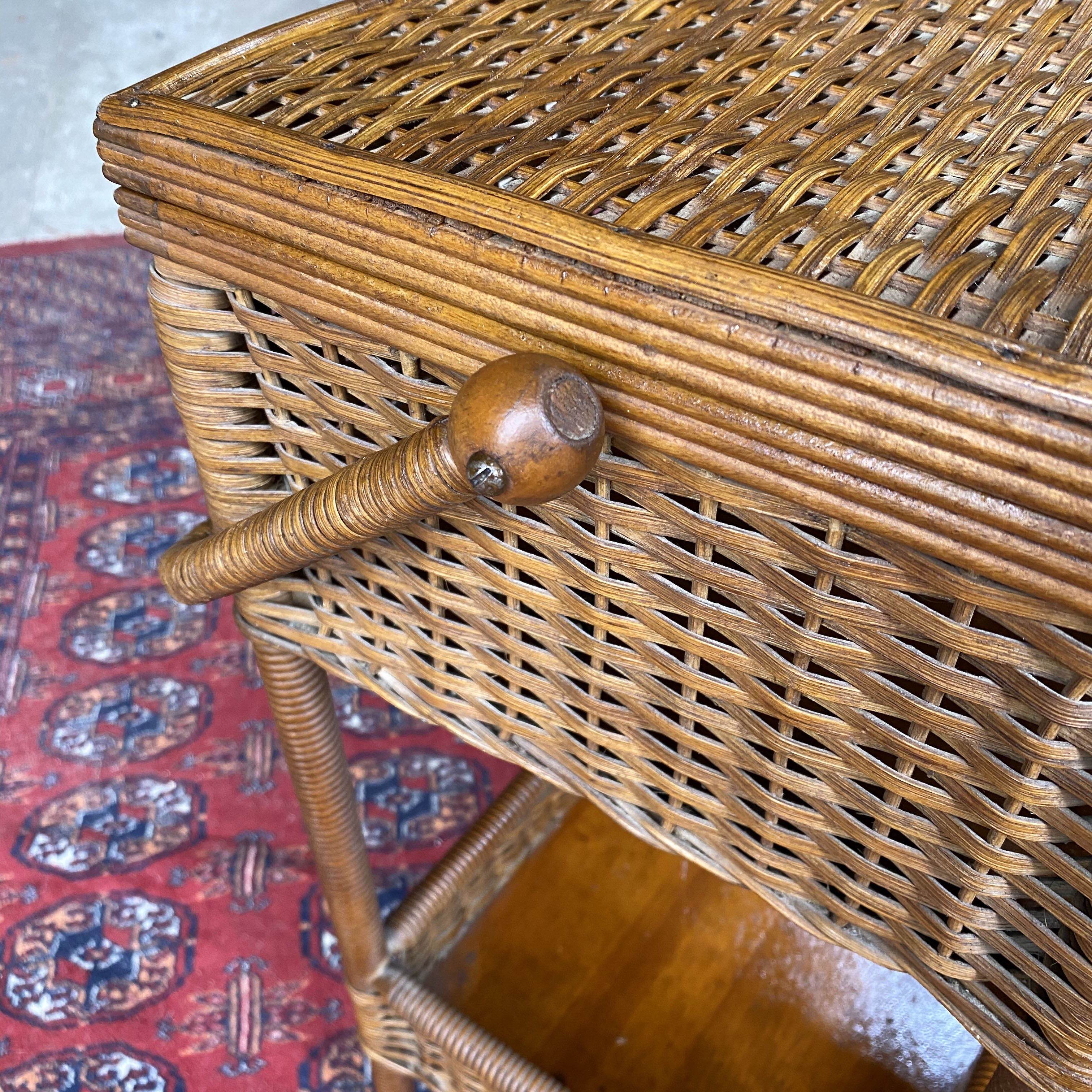 Antique Victorian Wicker Sewing Stand Basket Table by Heywood Wakefield