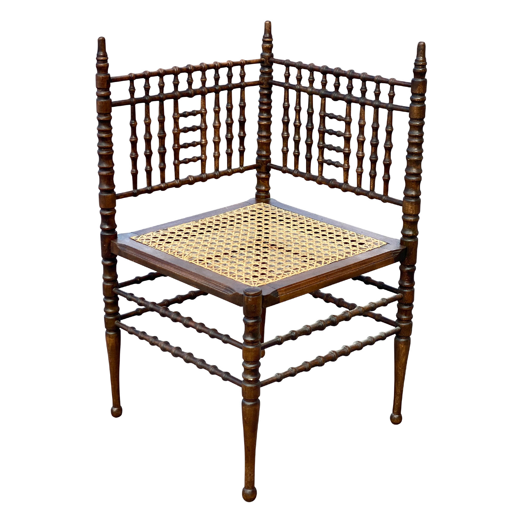 Antique Victorian Mahogany Carved Bamboo Cane Seat Corner Chair