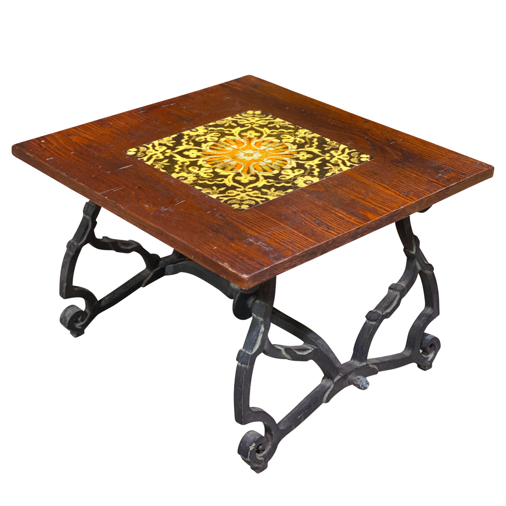 Vintage Victorian Oak Tile Top Coffee Occasional Table w/ Wrought Iron