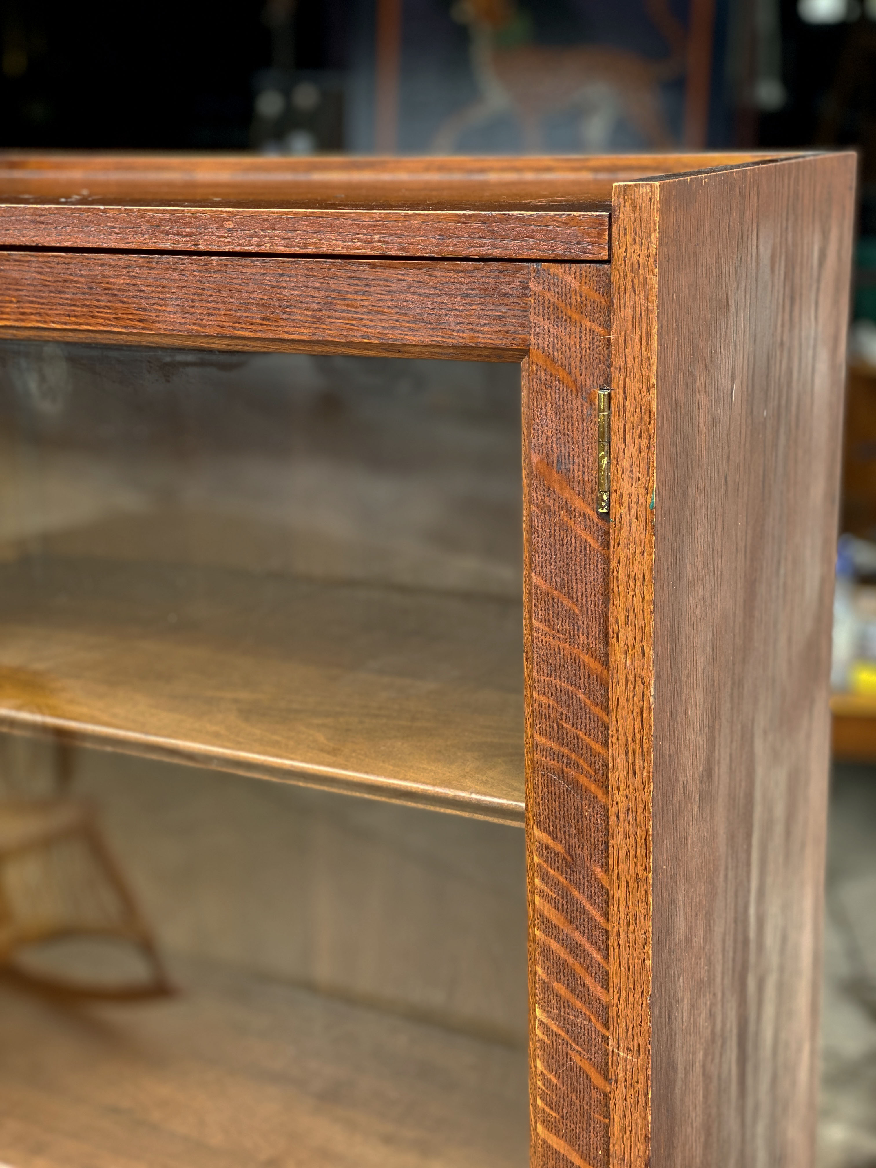 Antique Arts & Crafts Quartersawn Oak Glass Front Bookcase Scranton