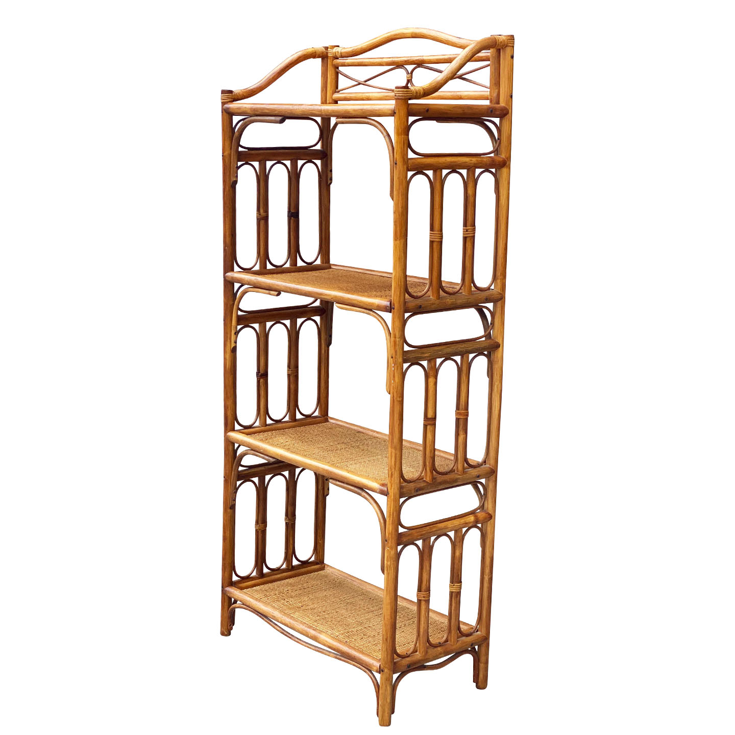 Vintage Boho Chic Bent Rattan Wicker Display Shelf