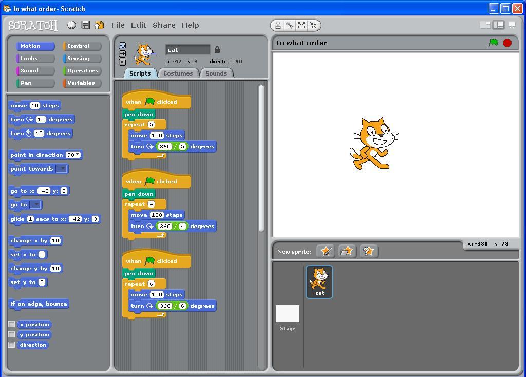 In what order does Scratch execute commands ScratchEd