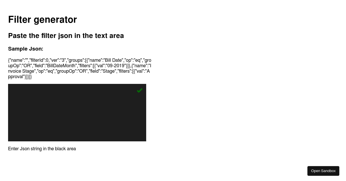 filter generator Codesandbox