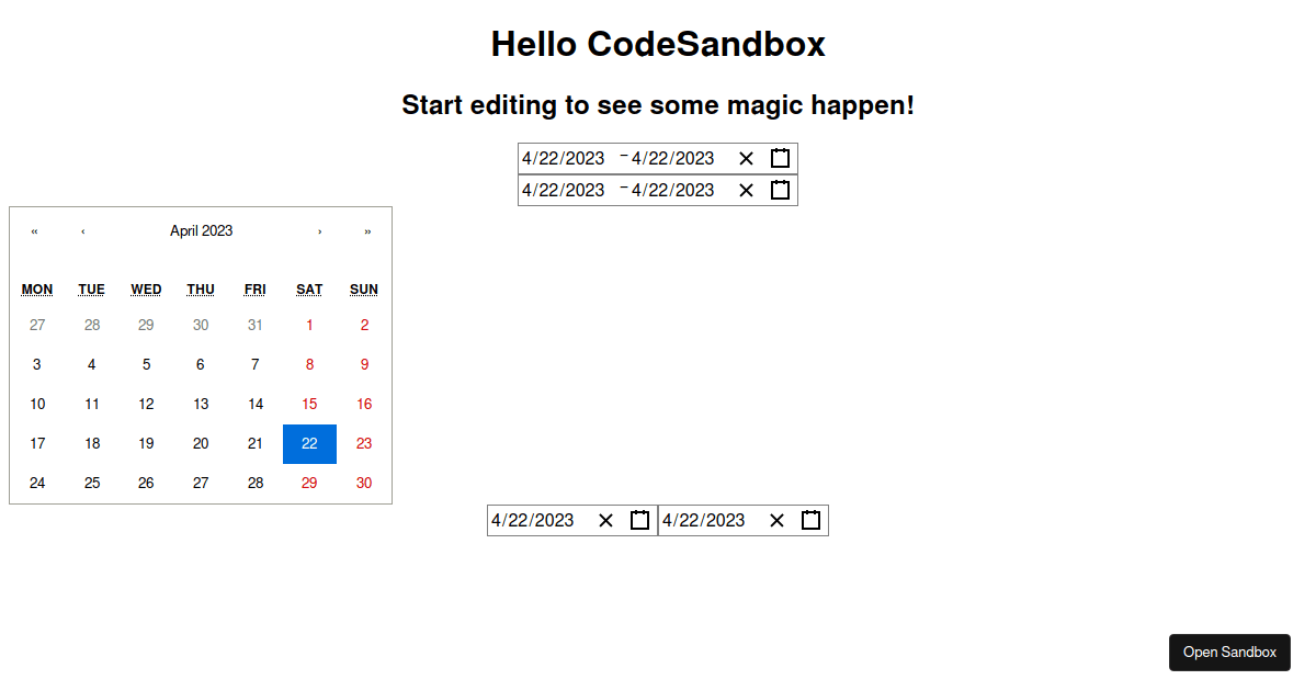 datepickexample Codesandbox