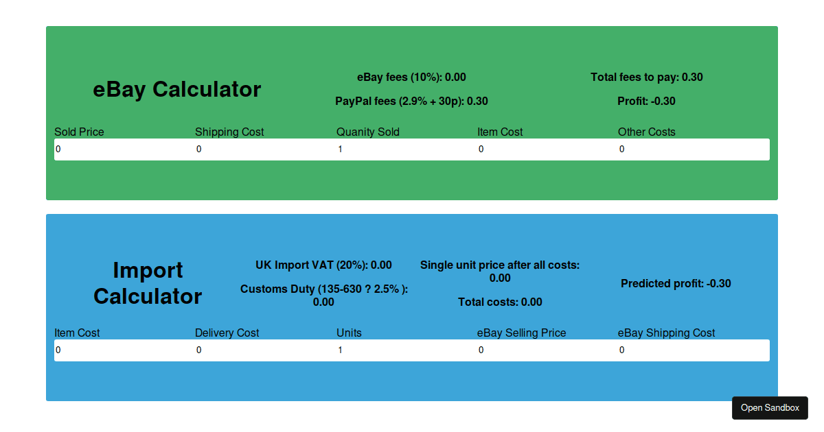 ebayprofitcalculator Codesandbox