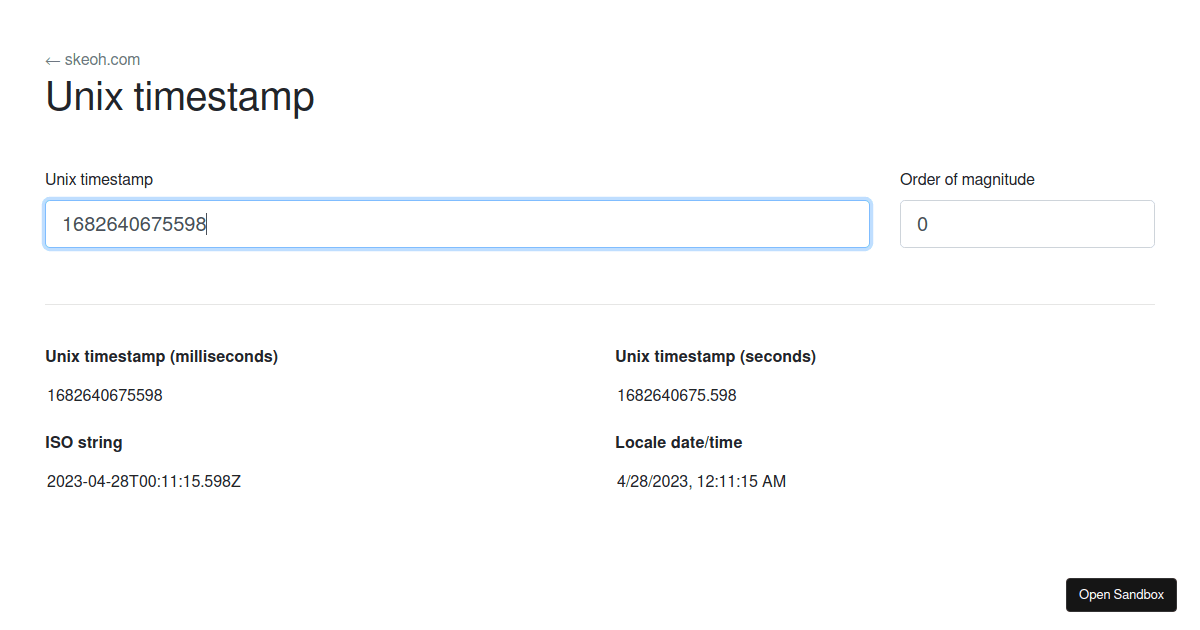 unixtimestamp Codesandbox