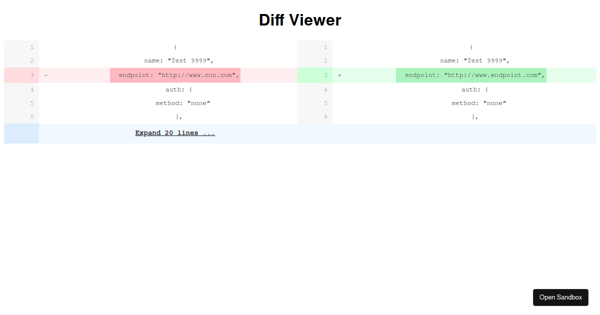 React Diff Viewer Base Implementation Example Codesandbox