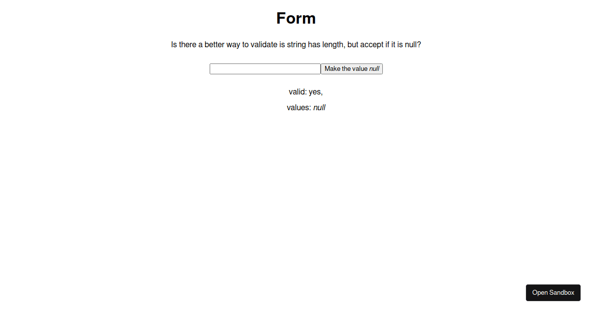 Formik Yup validation string or null / boolean Codesandbox