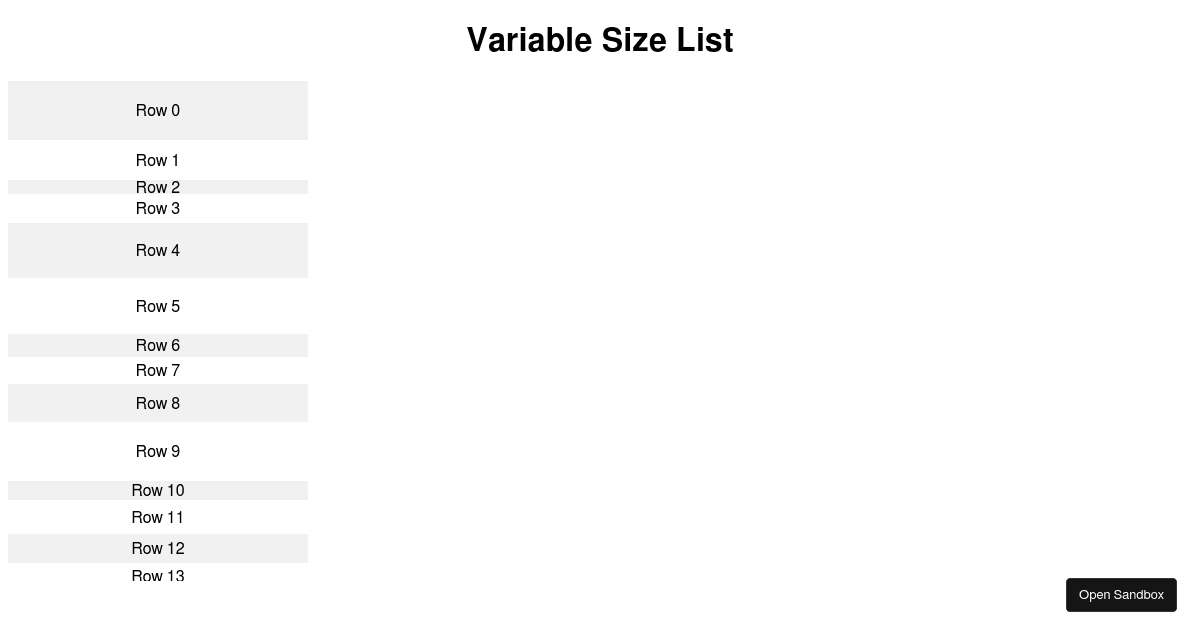 reactwindow variable size list example Codesandbox