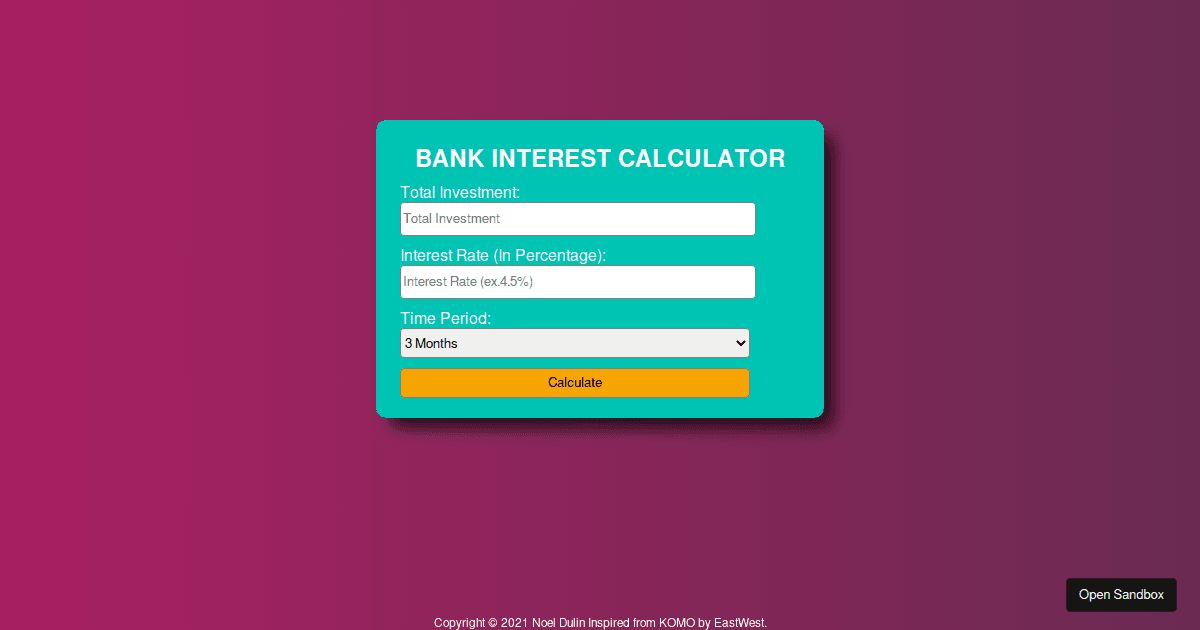 Bank Interest Calculator KOMO Codesandbox