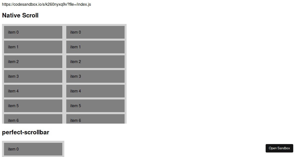 reactbeautifuldnd+perfectscrollbar (forked) Codesandbox