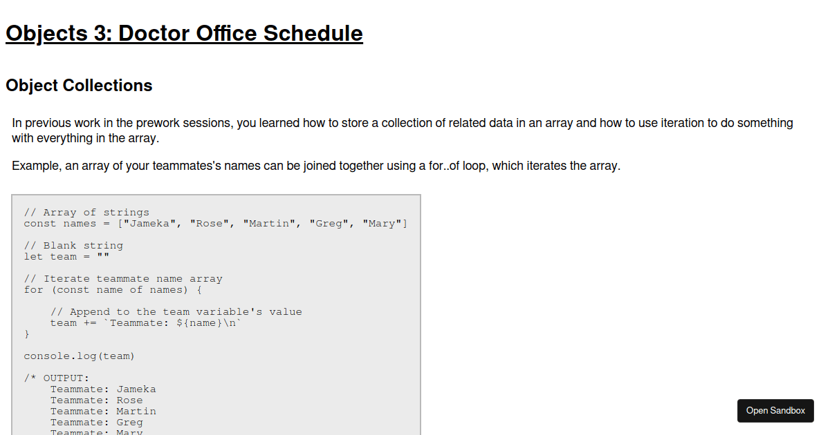 Objects 3 Doctor Office Schedule Codesandbox