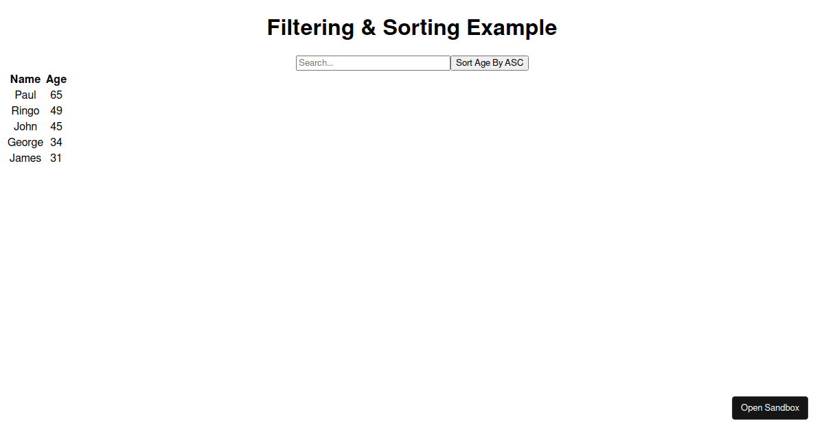reactfilterandsortingexample Codesandbox