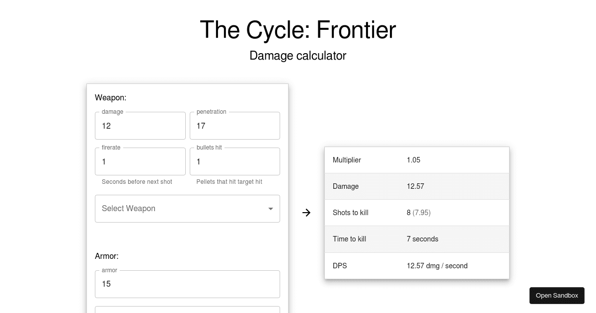 cycle frontier damaga calculator Codesandbox