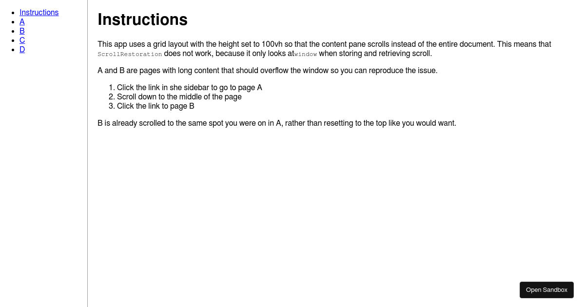 reactrouterscrollrestorationnonwindow (forked) Codesandbox