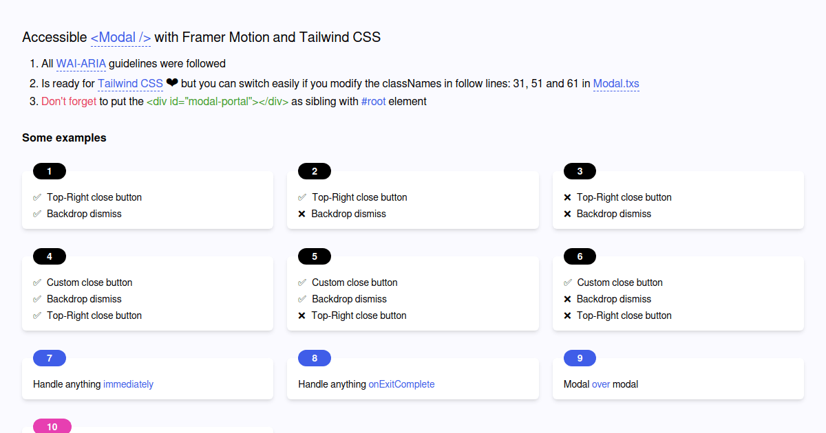 Accessible Modal with Framer Motion and Tailwind CSS - Codesandbox