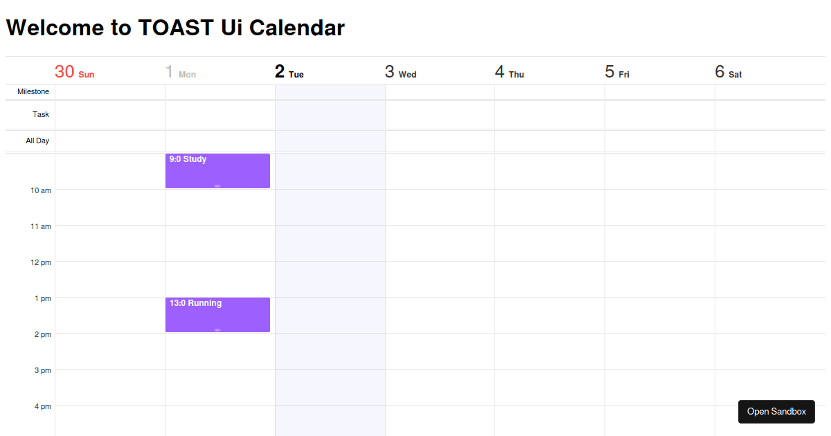 toastui/reactcalendarweekoption (forked) Codesandbox