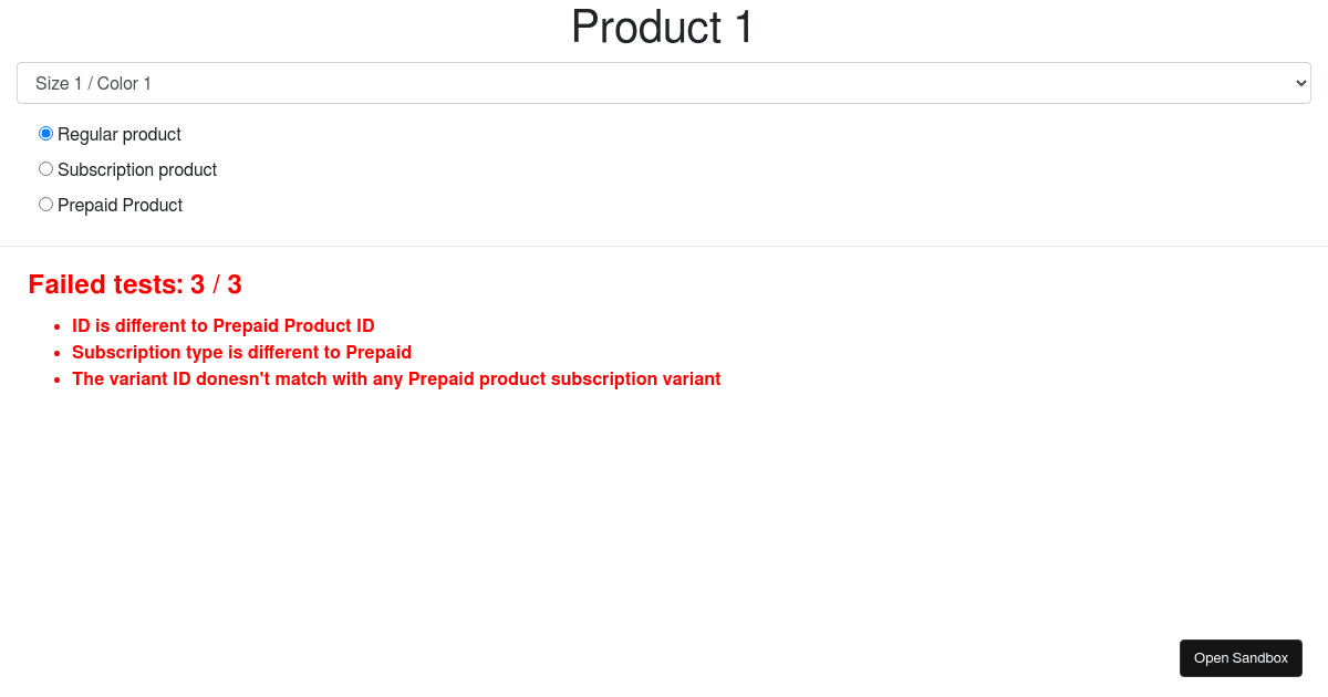 Shopify javascript test Codesandbox
