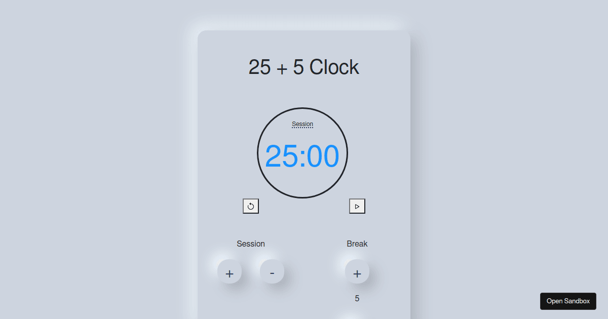25 + 5 Clock in React Hooks Thinking in React Codesandbox