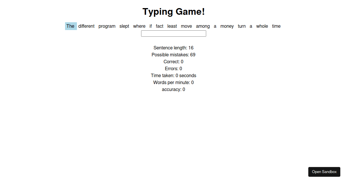 typinggame Codesandbox