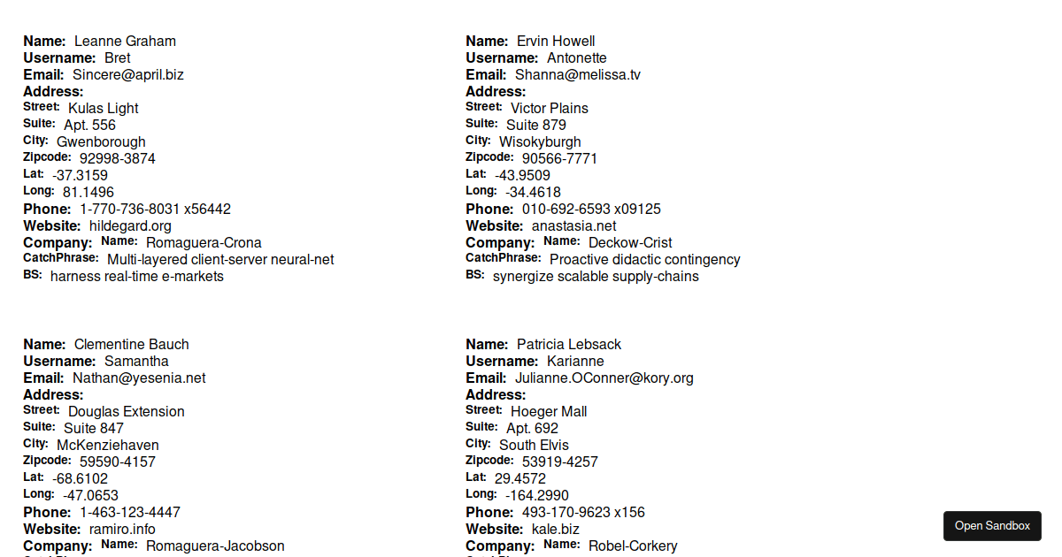 User Table with React.js Codesandbox