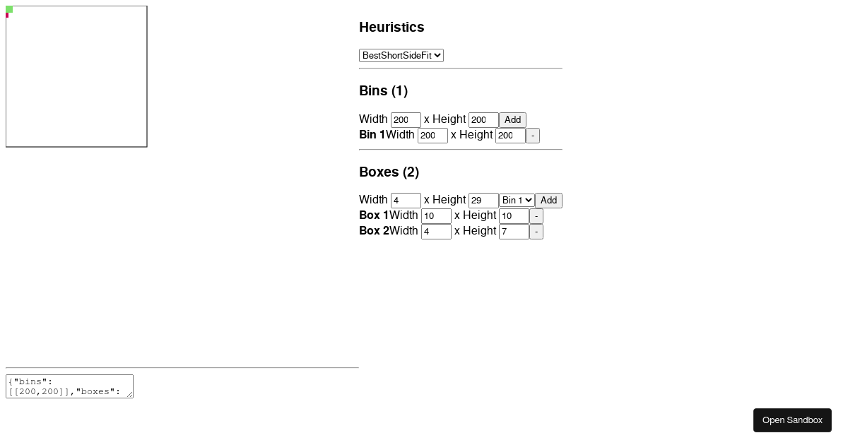 2D Bin Packing Visualization (forked) Codesandbox