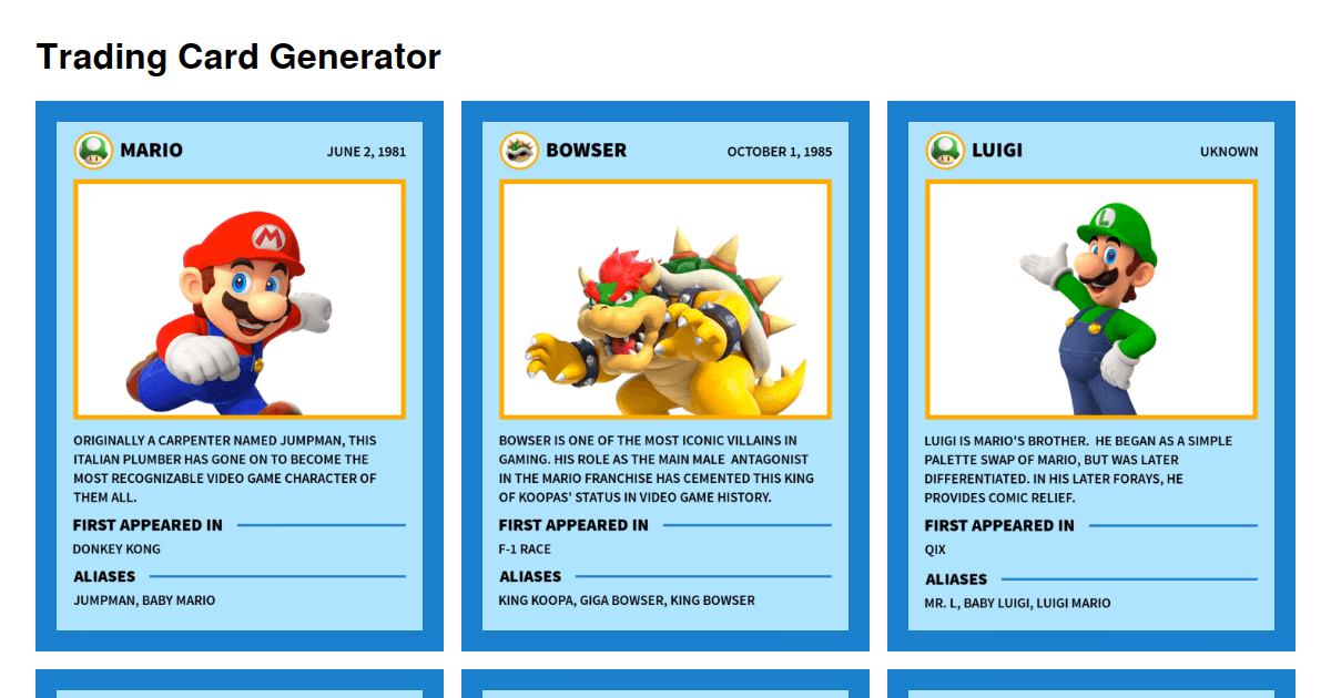 tradingcardgenerator Codesandbox