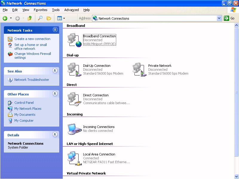 Windows XP / Network Connections (ModemHelp)