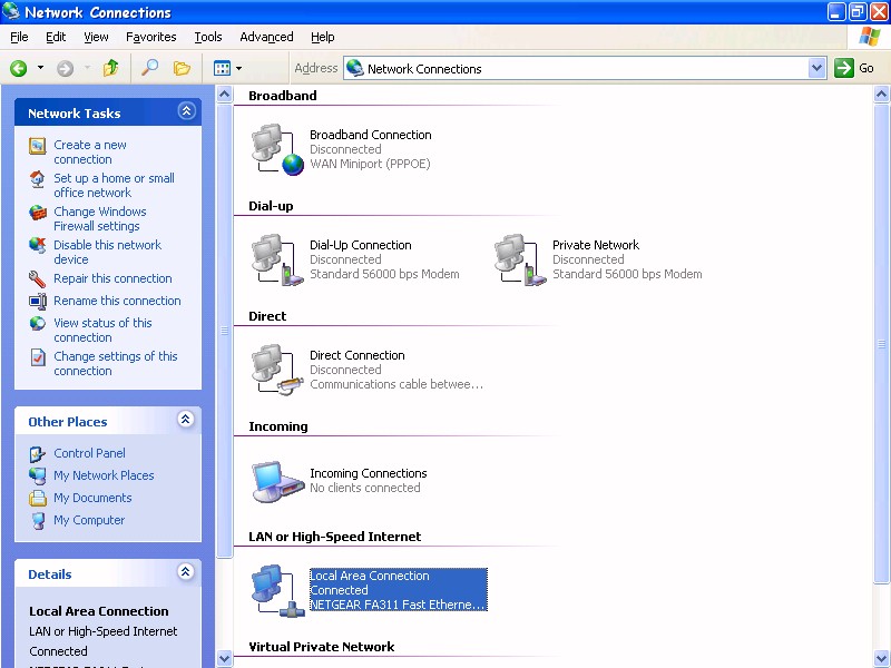 Windows XP / Network Connections (ModemHelp)