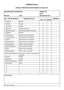 Vehicle Preventive Maintenance Checklist | PDF