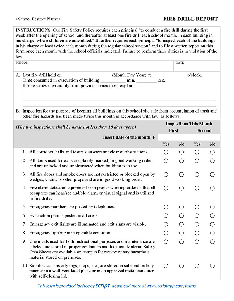 Fire Evacuation Drill Report Template