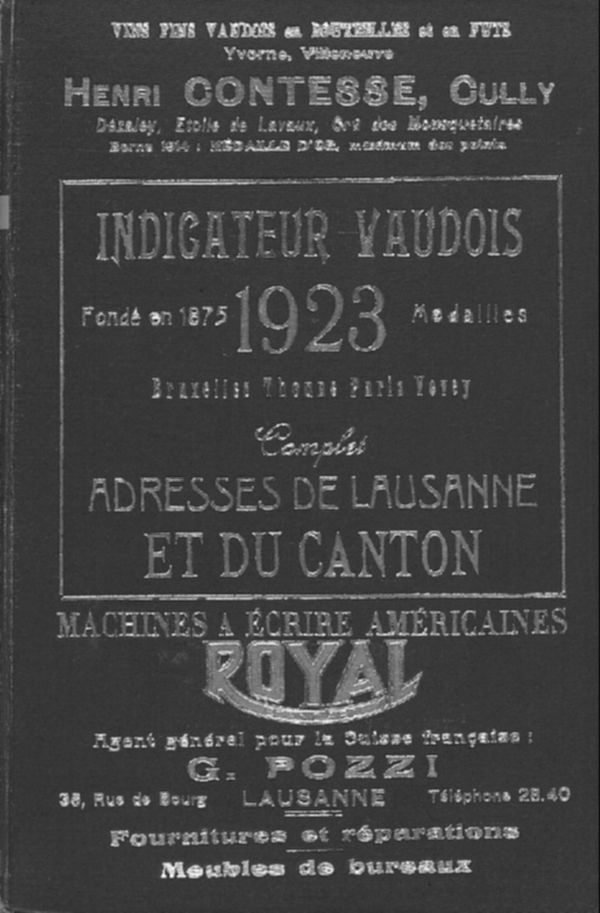 Indicateur vaudois livre d'adresses de Lausanne et du canton de Vaud