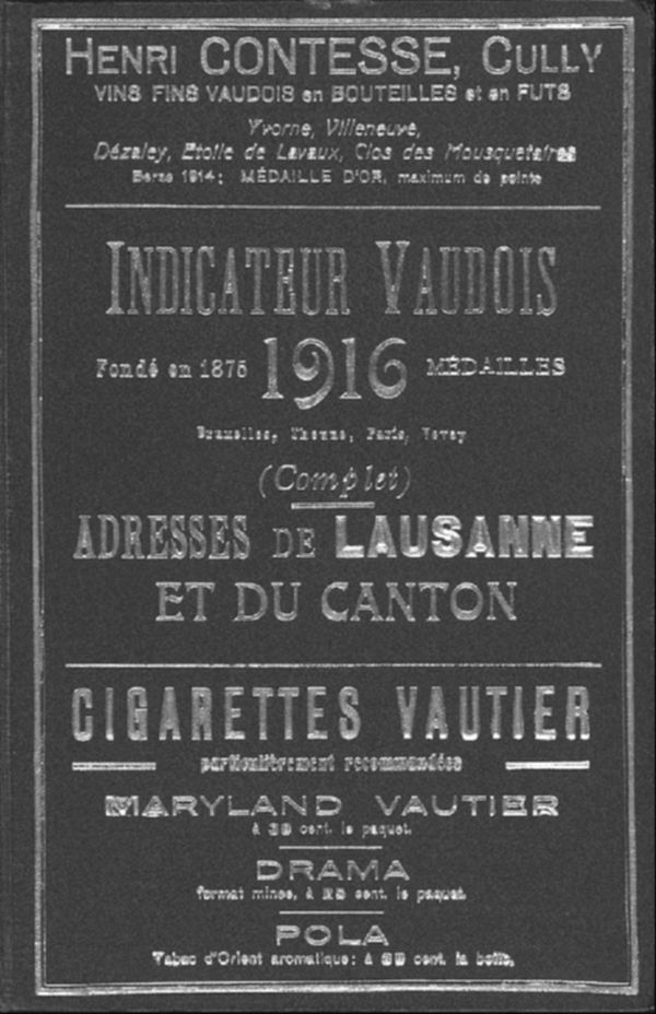 Indicateur vaudois livre d'adresses de Lausanne et du canton de Vaud