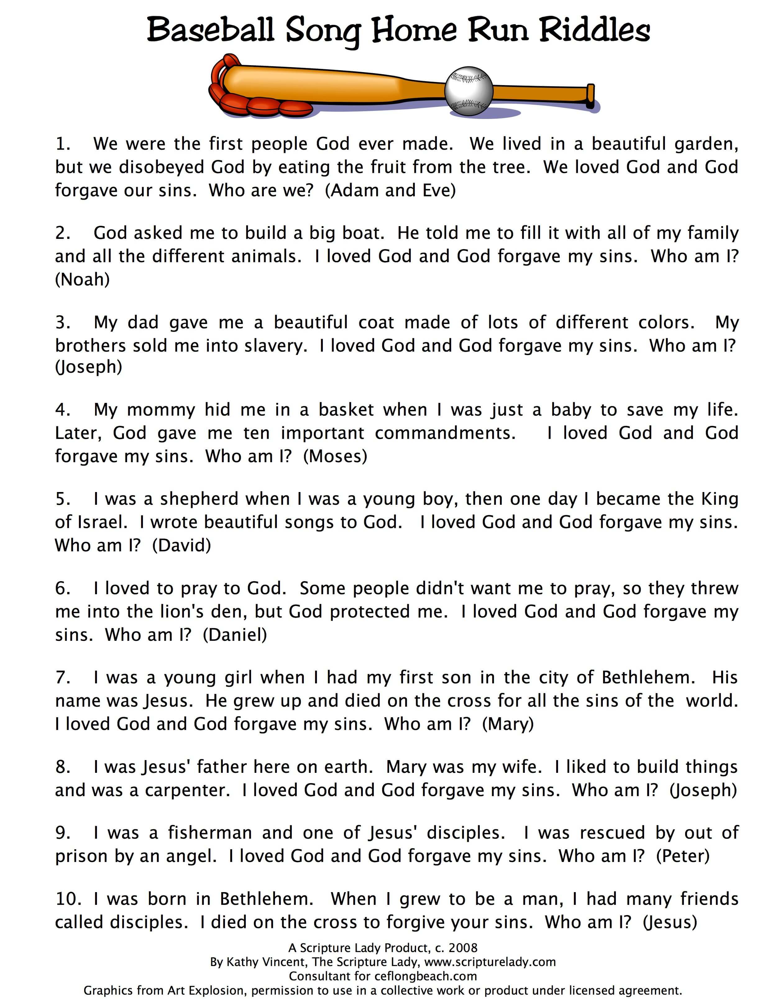 12 CEF Music Baseball Riddles The Scripture Lady