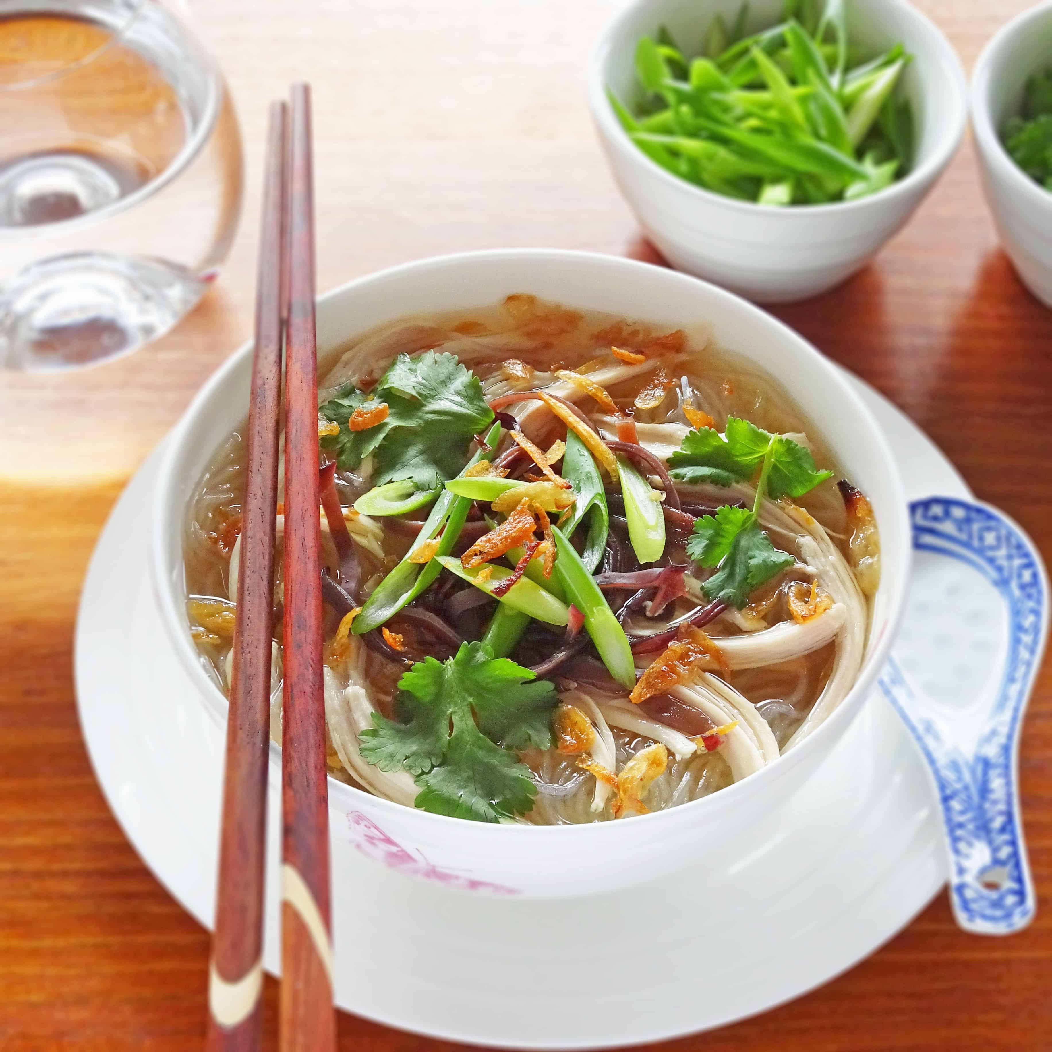vietnamese chicken soup with glass noodles – mien ga
