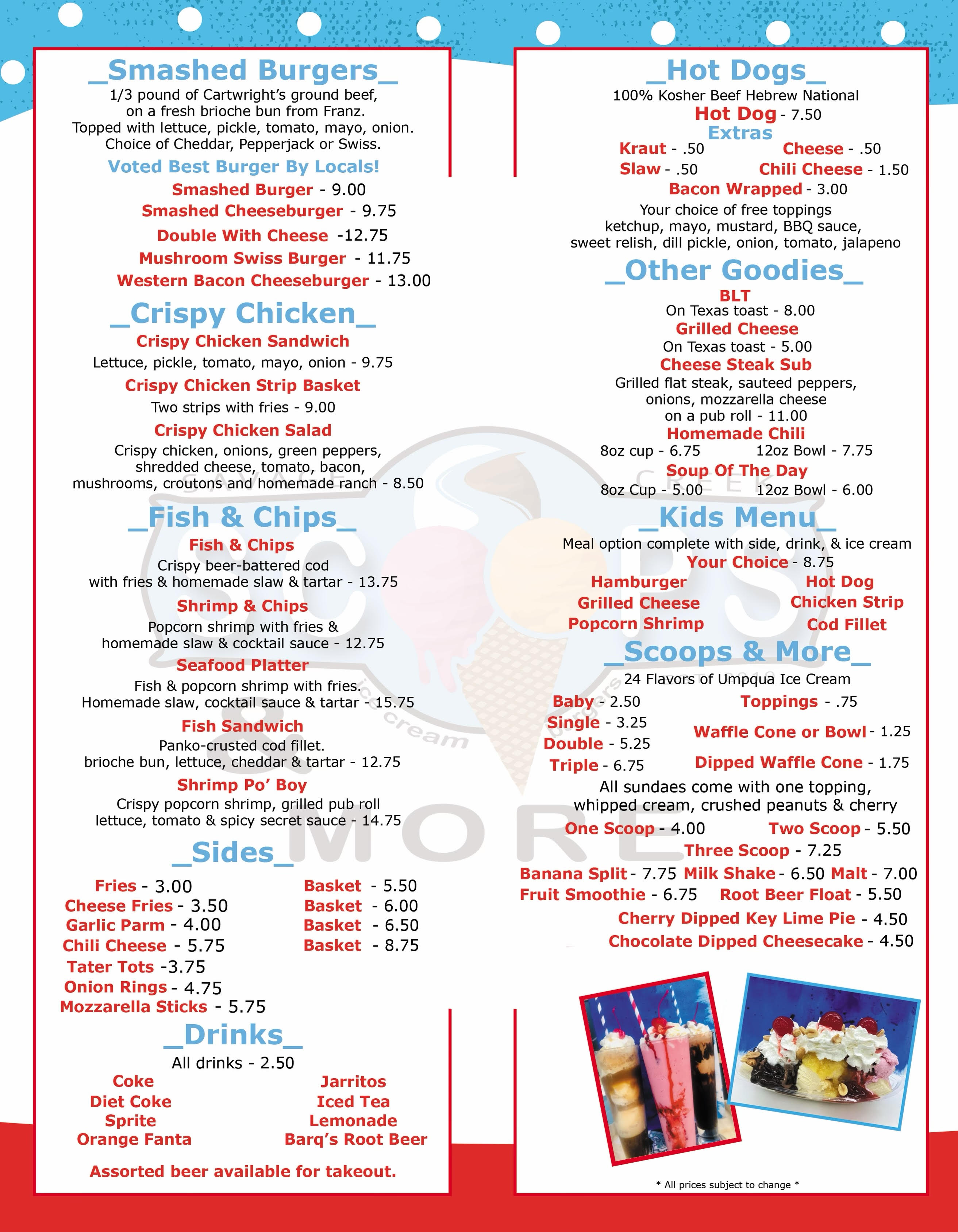 MENU Savage Creek Scoops & More