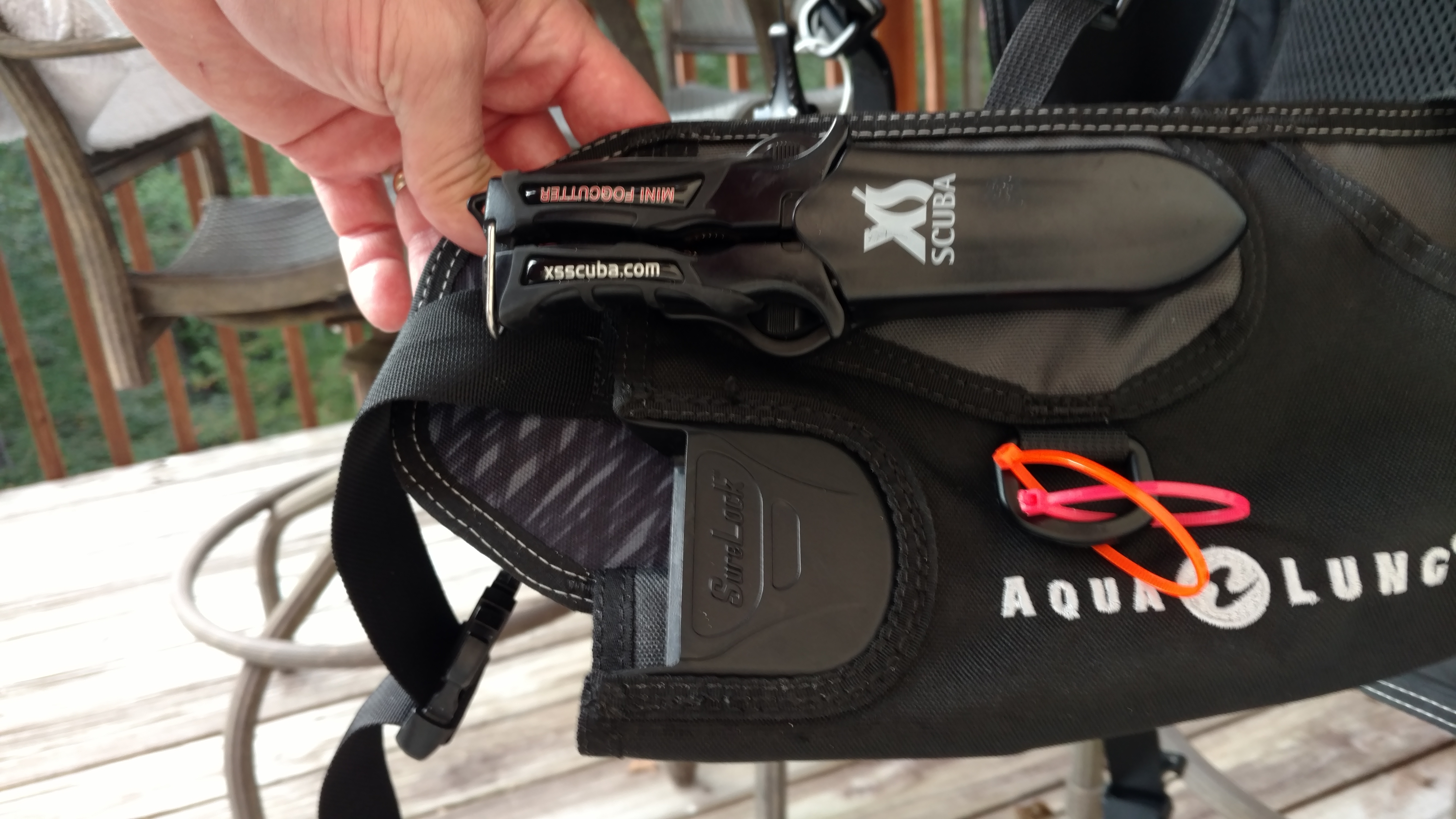 Knife attached to BCD front view ScubaBoard