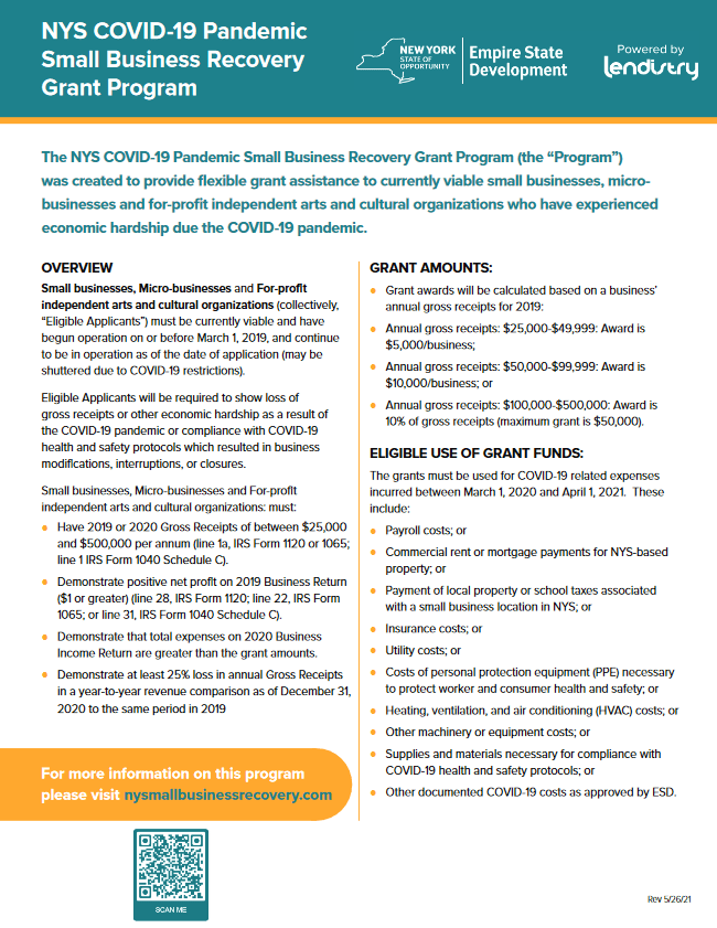 NYS COVID19 Pandemic Small Business Recovery Grant Program Suffolk