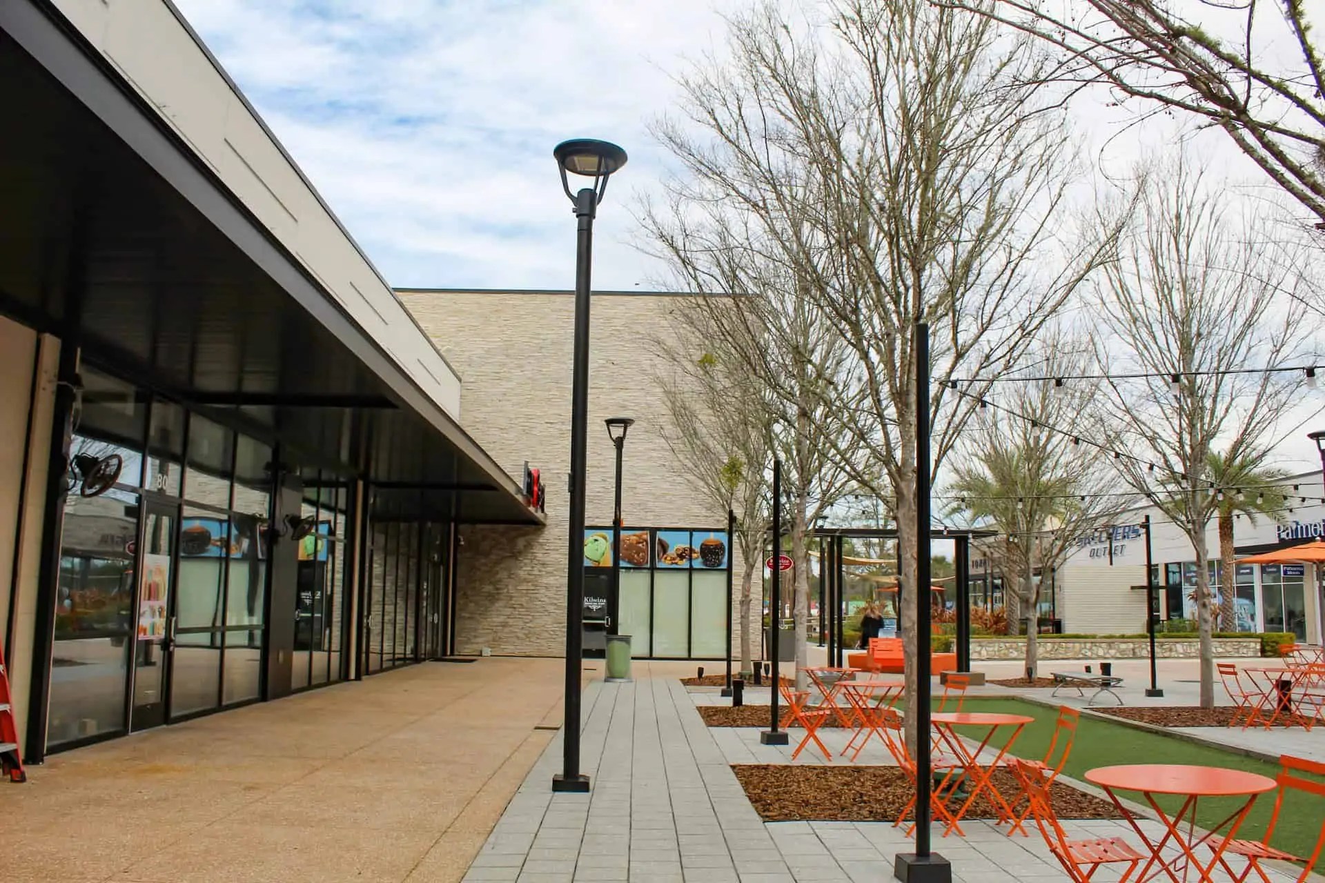 Flat Metal Canopies on shopping mall located in Gainesville, Florida