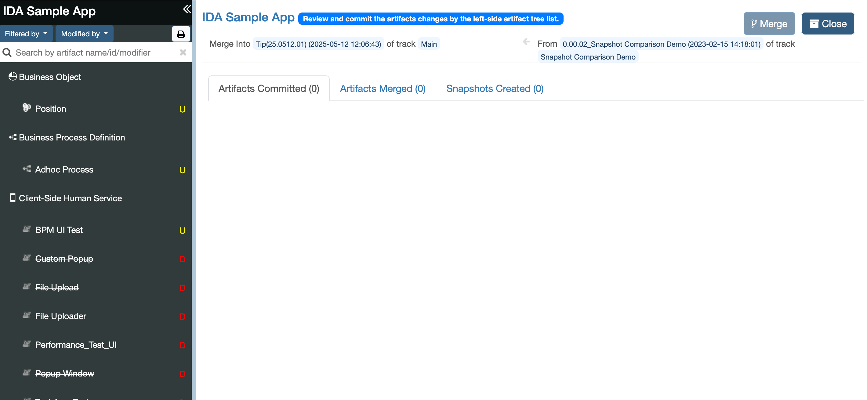 Snapshot Merge Report IBM Deployment Accelerator for Business