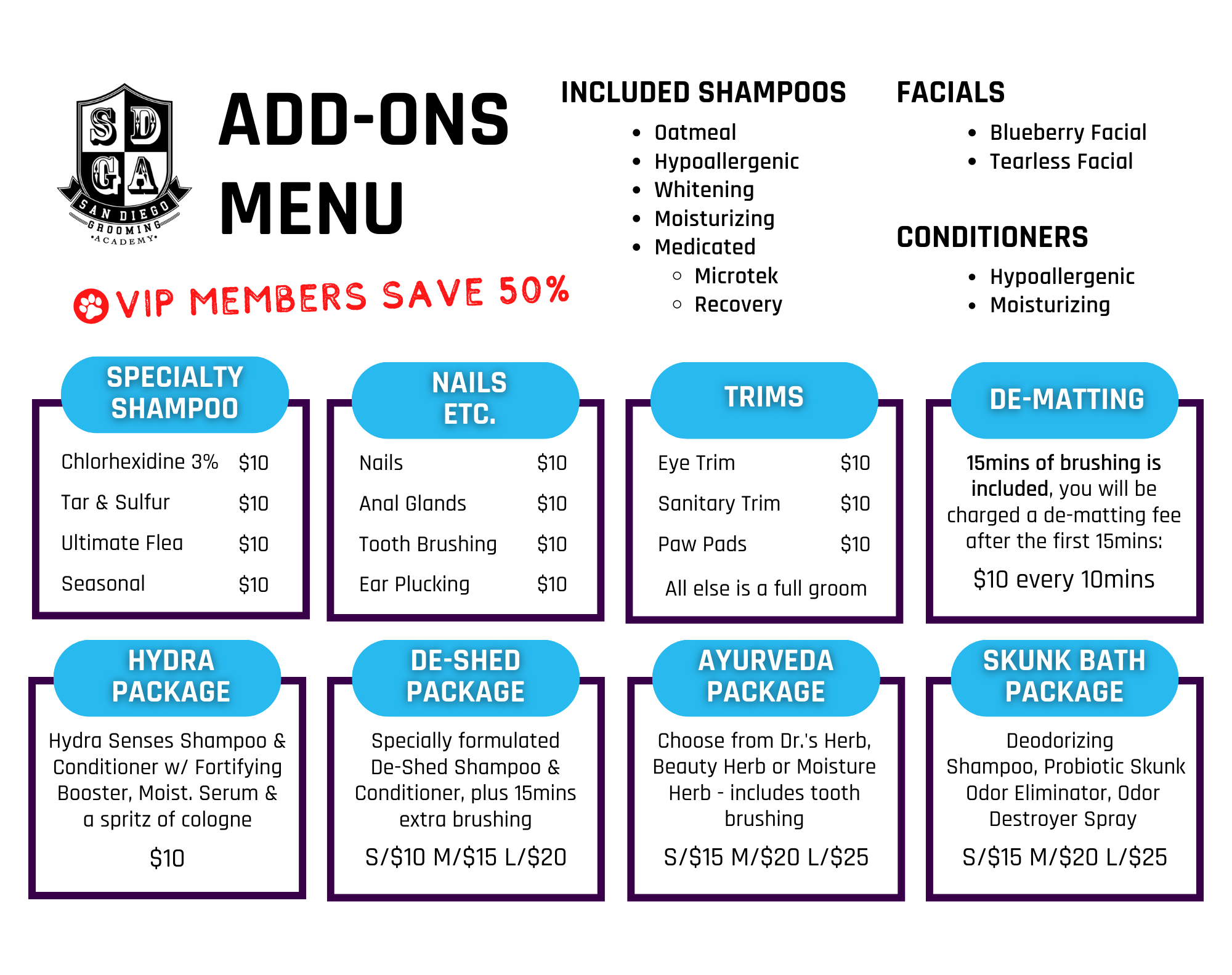 AddOns Menu San Diego Grooming Academy