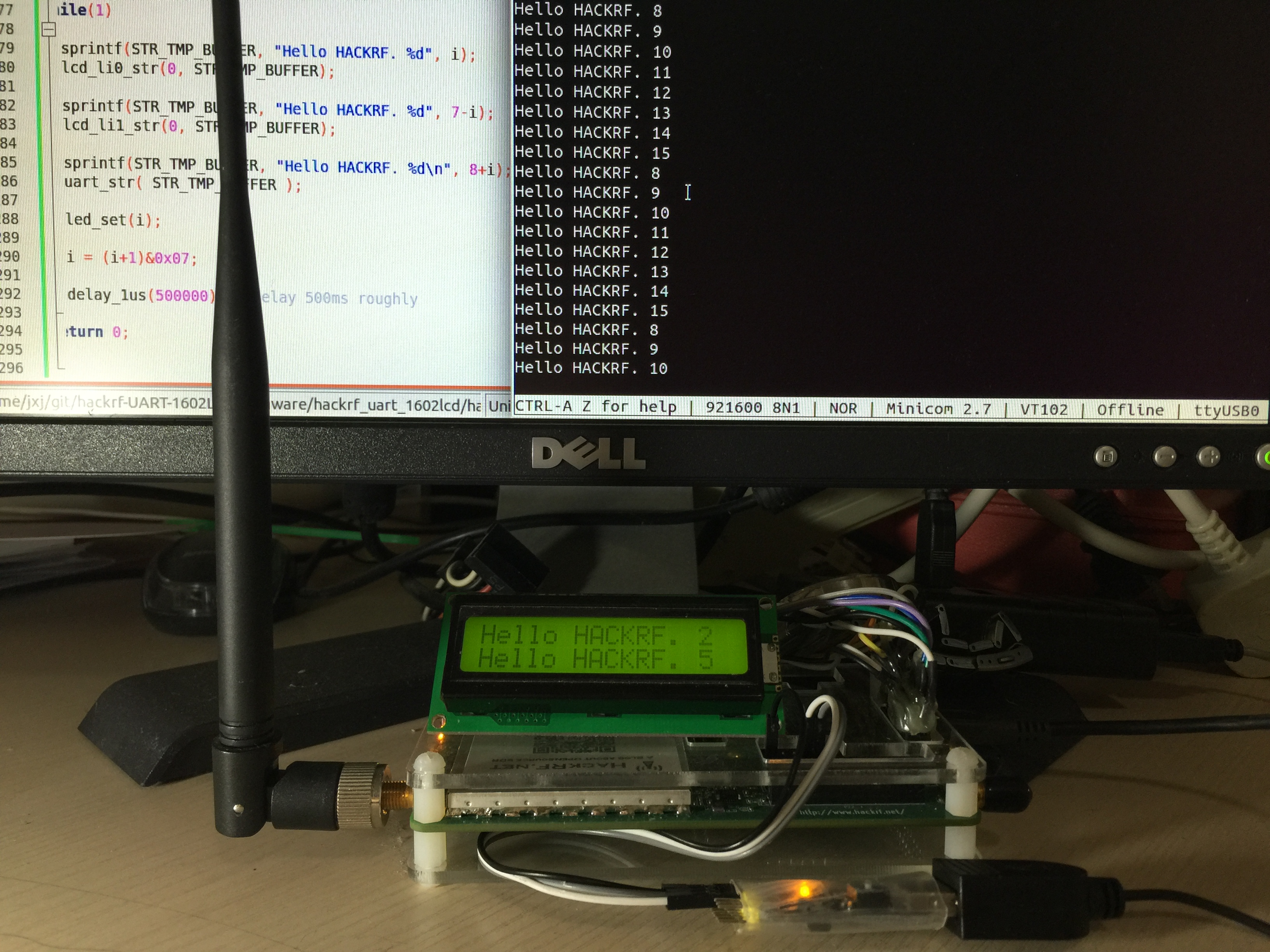 给hackrf加上1602LCD以及UART(附带固件编译方法)