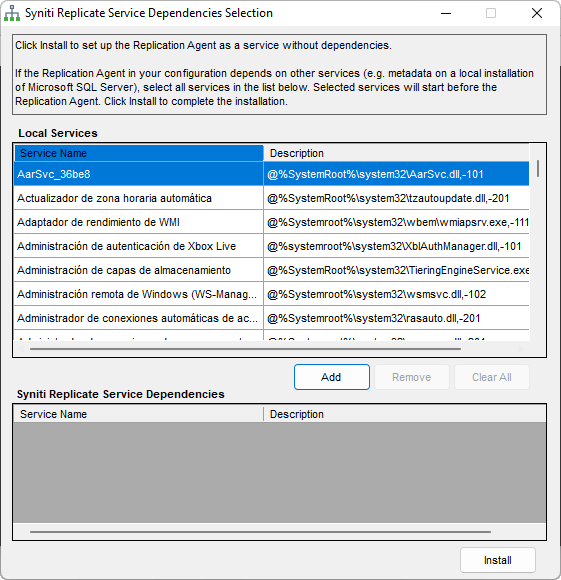 Service Dependencies Window