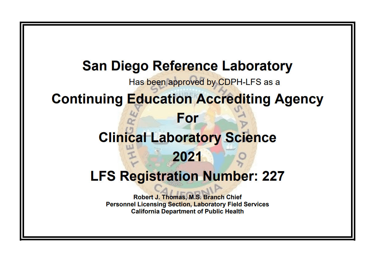 Licenses San Diego Reference Laboratory
