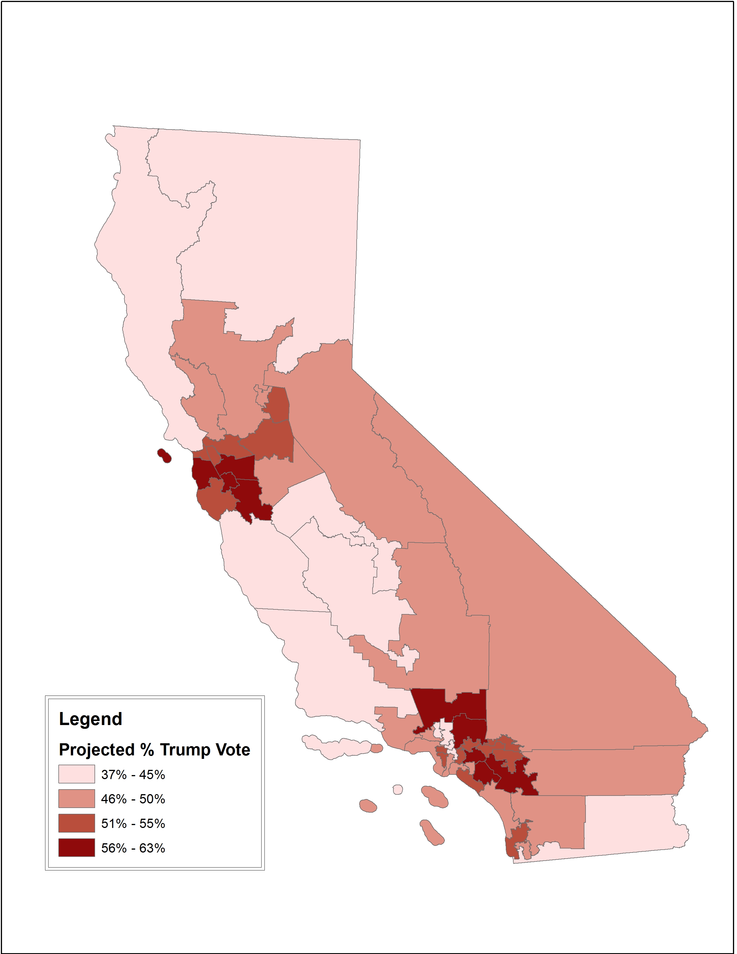 California Map Of Counties Who Voted For Trump Or Clinton Projection Trump to Win California Republican Primary SD Rostra