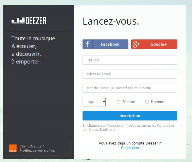 Se connecter à DEEZER avec Facebook ou Orange