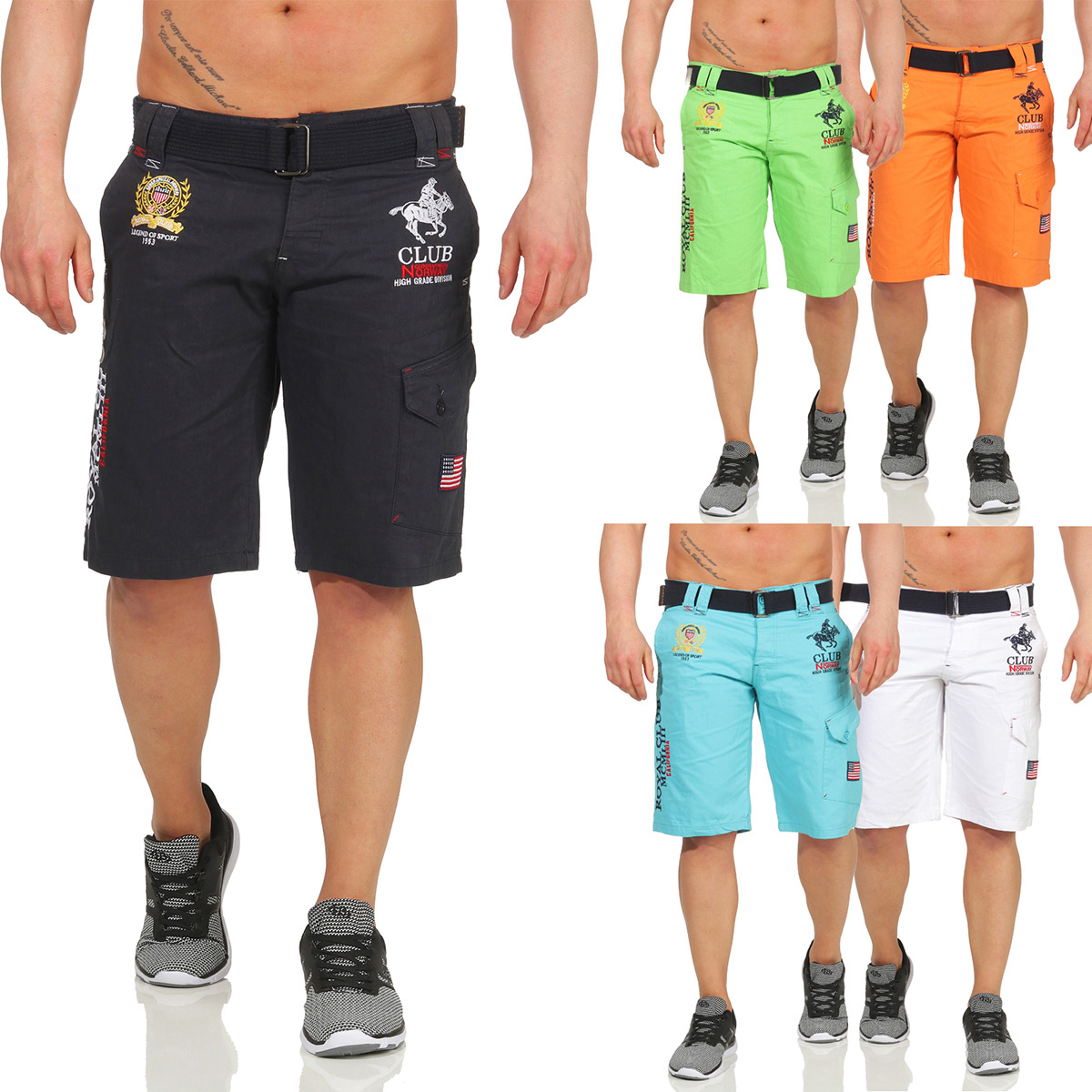 Geographical Norway kurze Sommer Hose + Gürtel Herren Cargo Shorts