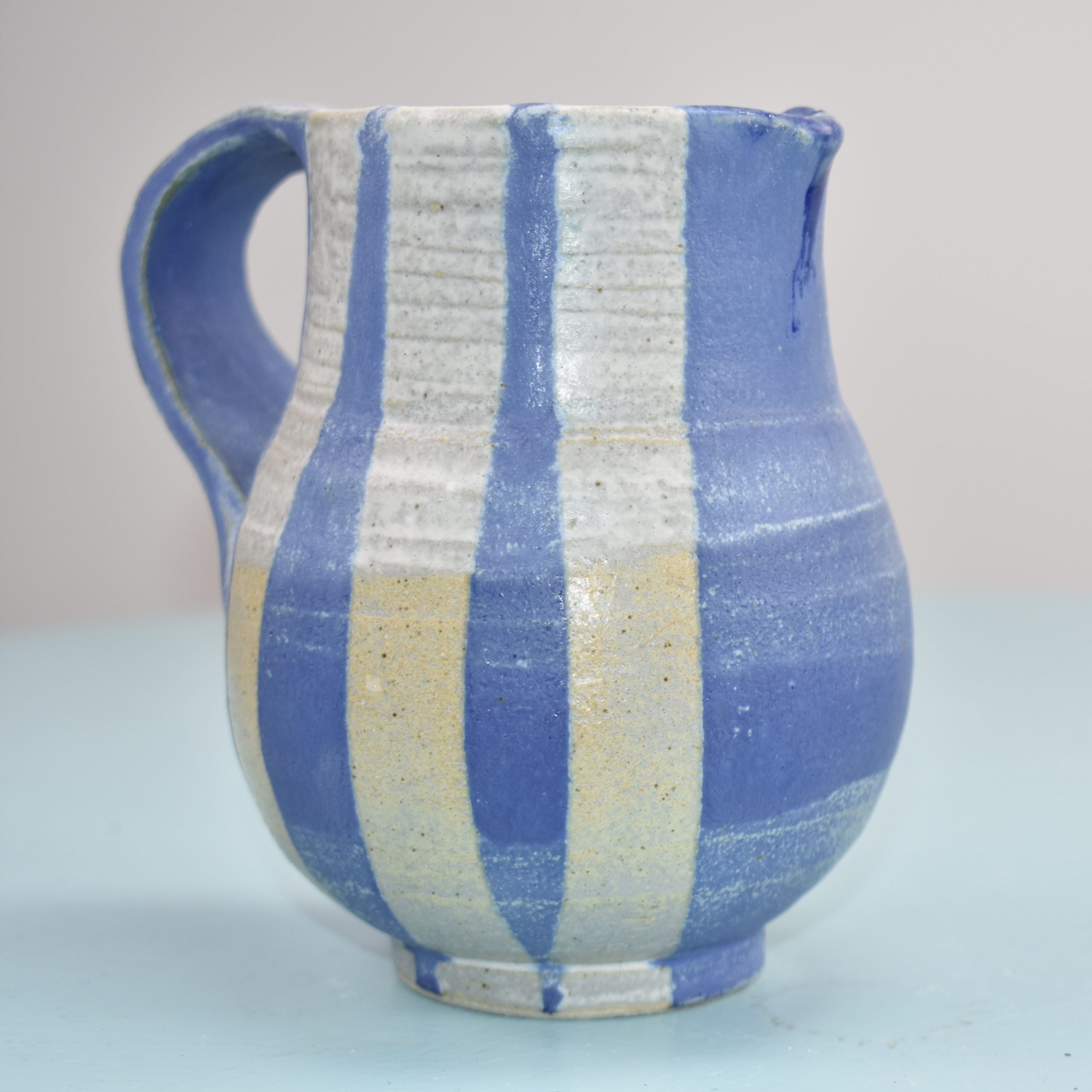 Blue and white striped jug SOLD SEA BLUE POTTERY